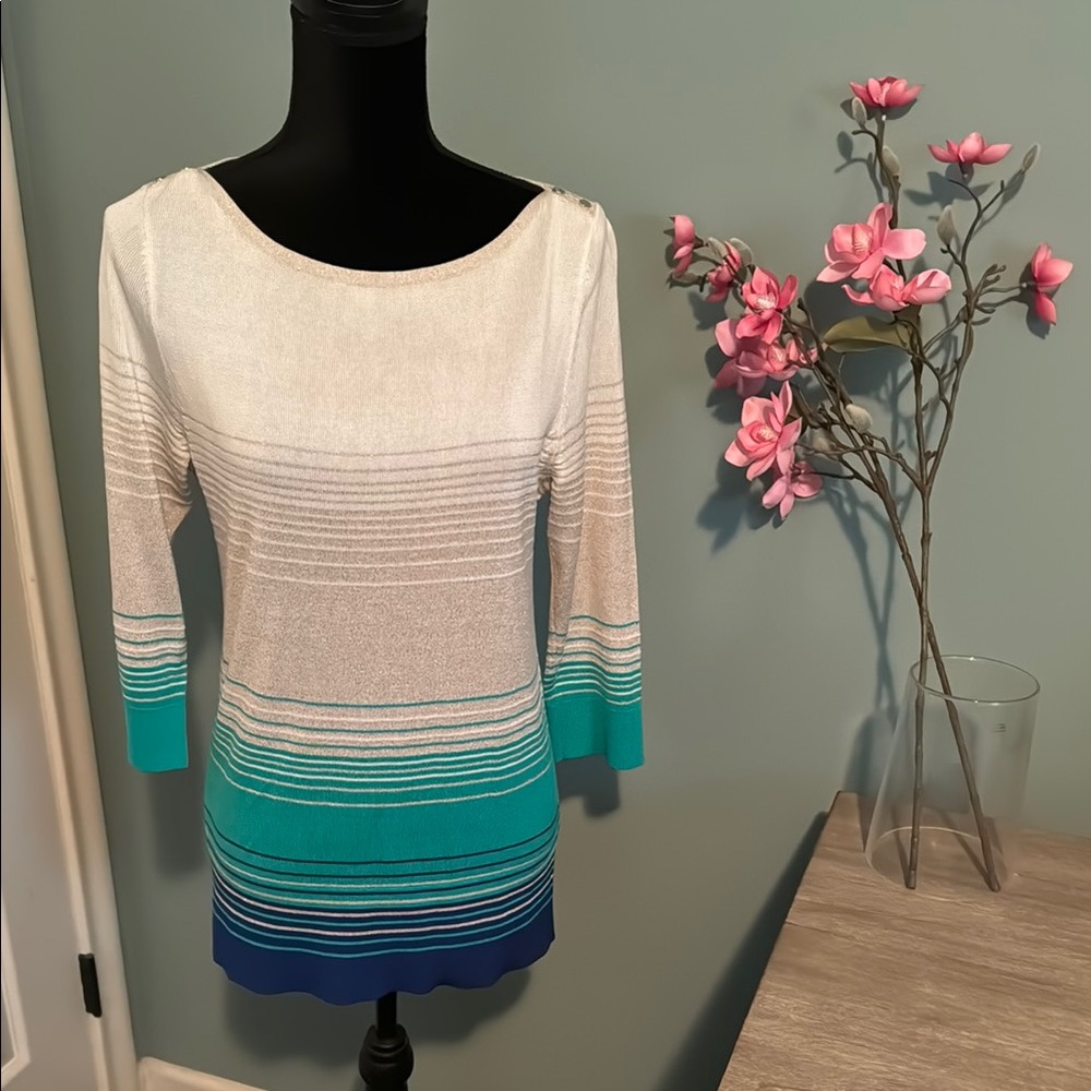 WHBM Cream, Green, & Blue Stripped Sweater